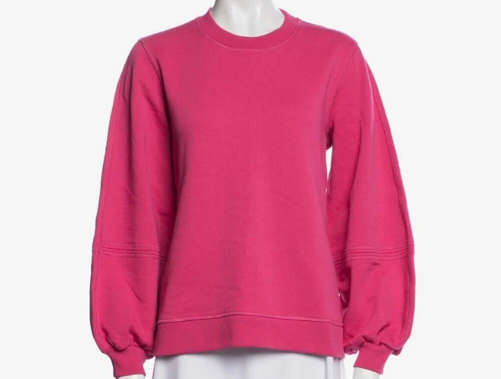 Ganni XS Crew Neck Back Embroidered Logo Balloon Sleeve Sweatshirt